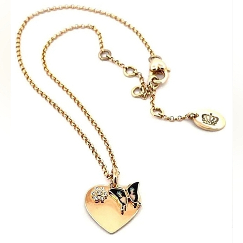 L@@K! Vintage Fabulous JUICY COUTURE Gold Butterfly Heart Charm Necklace ~Rare~